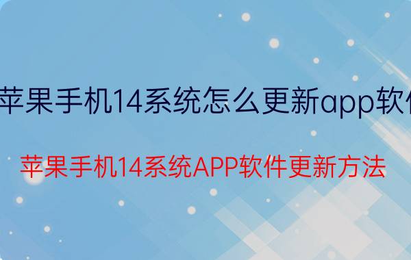 苹果手机14系统怎么更新app软件 苹果手机14系统APP软件更新方法